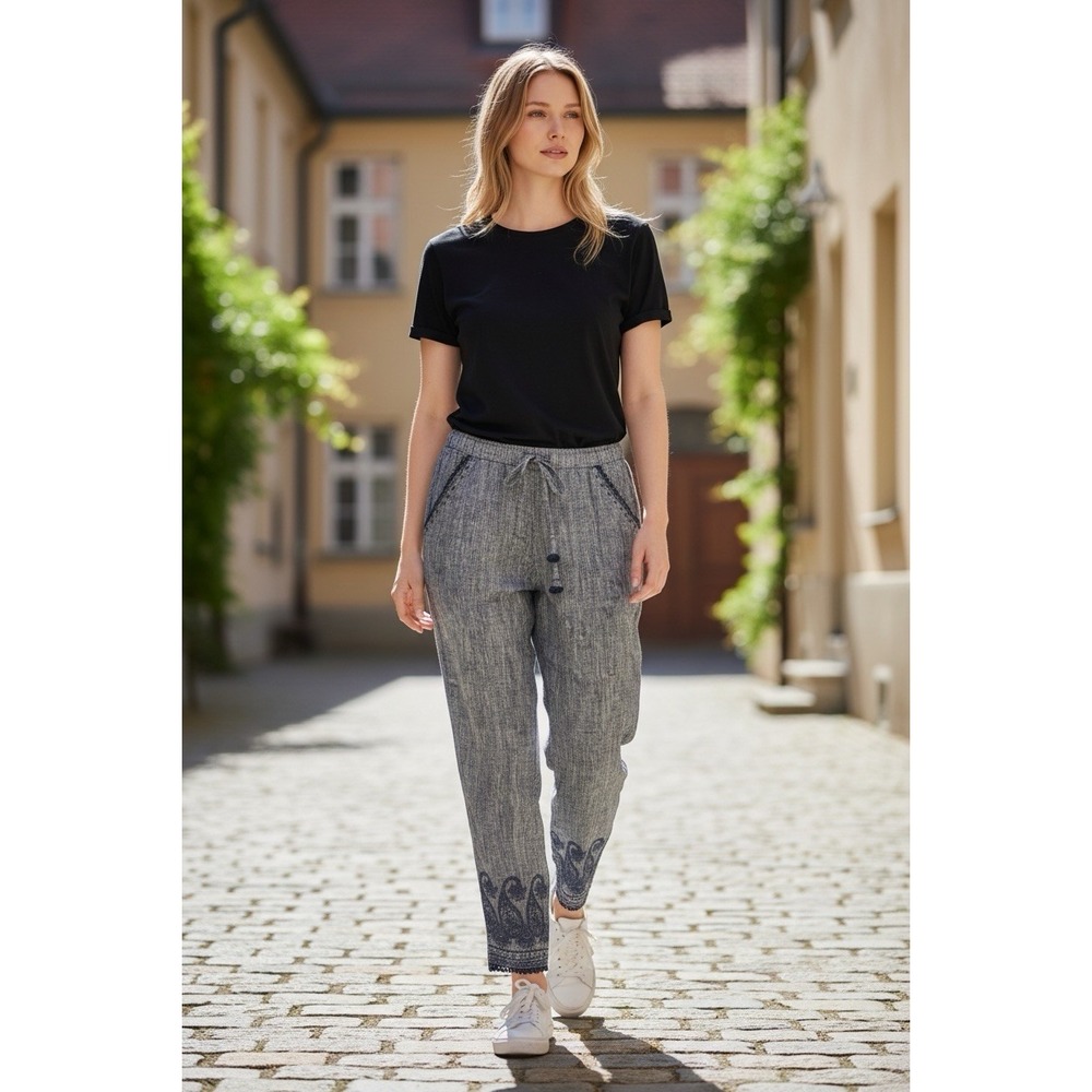 CALYPSO St. Barth Findessa Women's 100% Linen Pants NWT Sz XS Gypsy Embroidered
